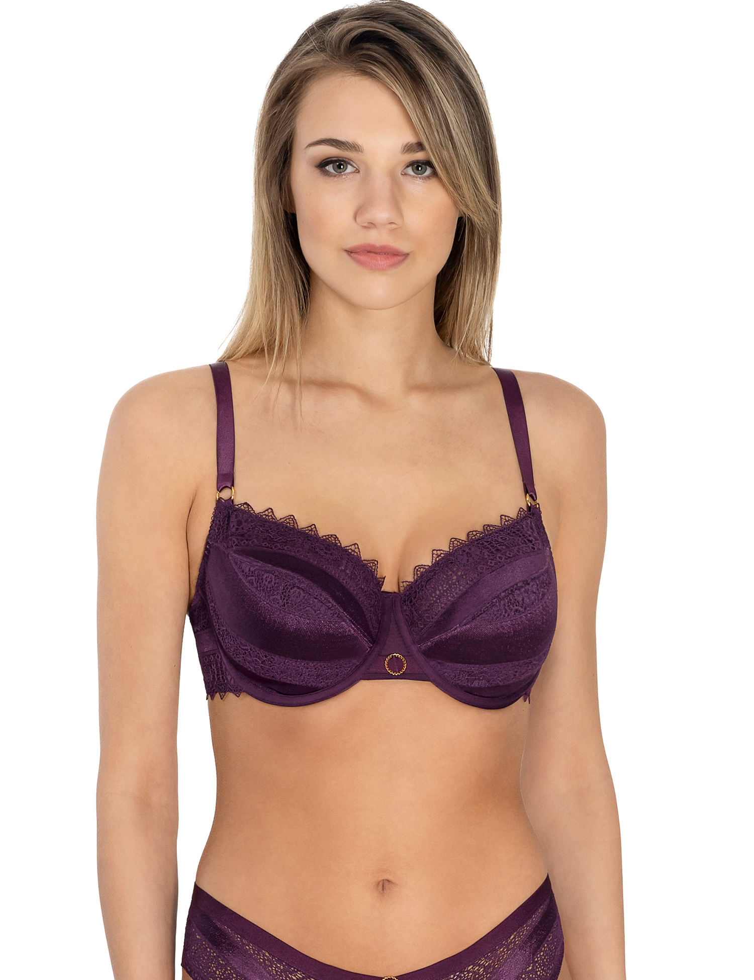 Lauma, Burgundy Half-padded Lace Bra, On Model Front, 09L40