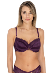 Lauma, Burgundy Half-padded Lace Bra, On Model Front, 09L40