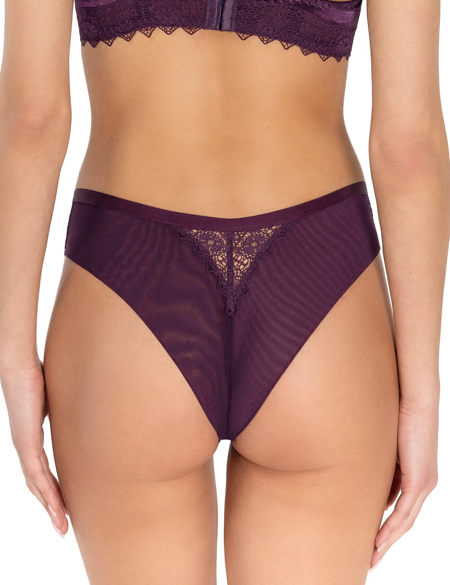 Lauma, Burgundy Lace And Tulle Brazilian  Panty, On Model Back, 09L52