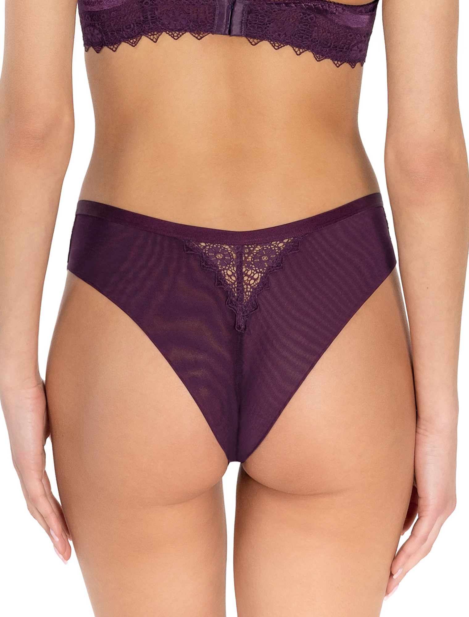 Lauma, Burgundy Lace And Tulle Brazilian  Panty, On Model Back, 09L52