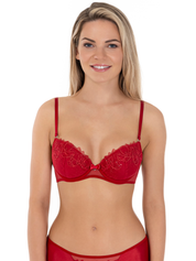 Lauma, Red Embroidered Lace Push-up Bra, On Model Front, 11L10