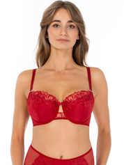 Lauma, Red Embroidered Lace Half-padded Bra, On Model Front, 11L40