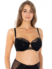 Lauma, Black Embroidered Lace Half-padded Bra, On Model Front, 11L40