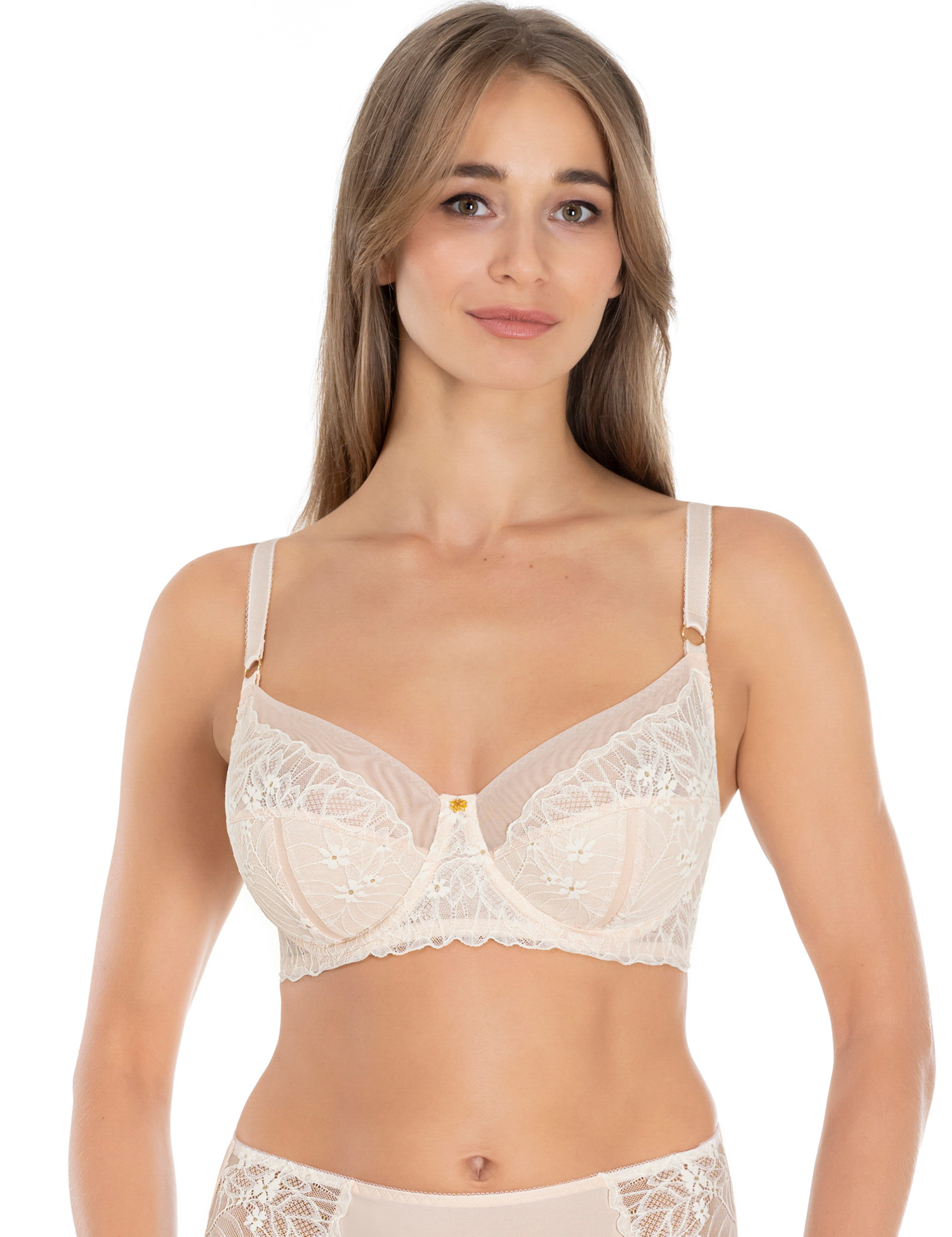 Lauma, Light Pink Non-padded Bra With Lace Trim, On Model Front, 20L20