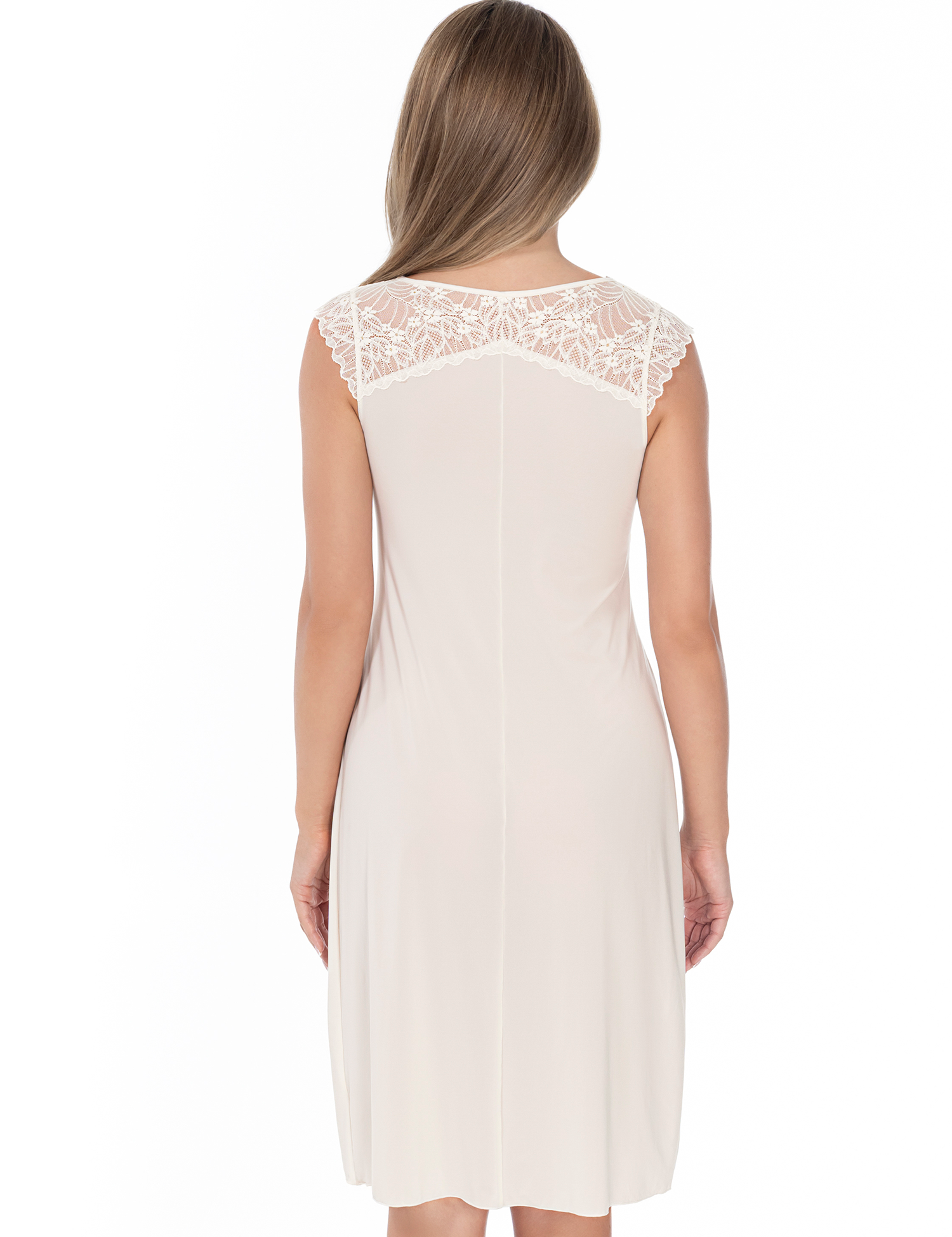 Lauma, Ivory Nightdress With Lace, On Model Back, 20L92