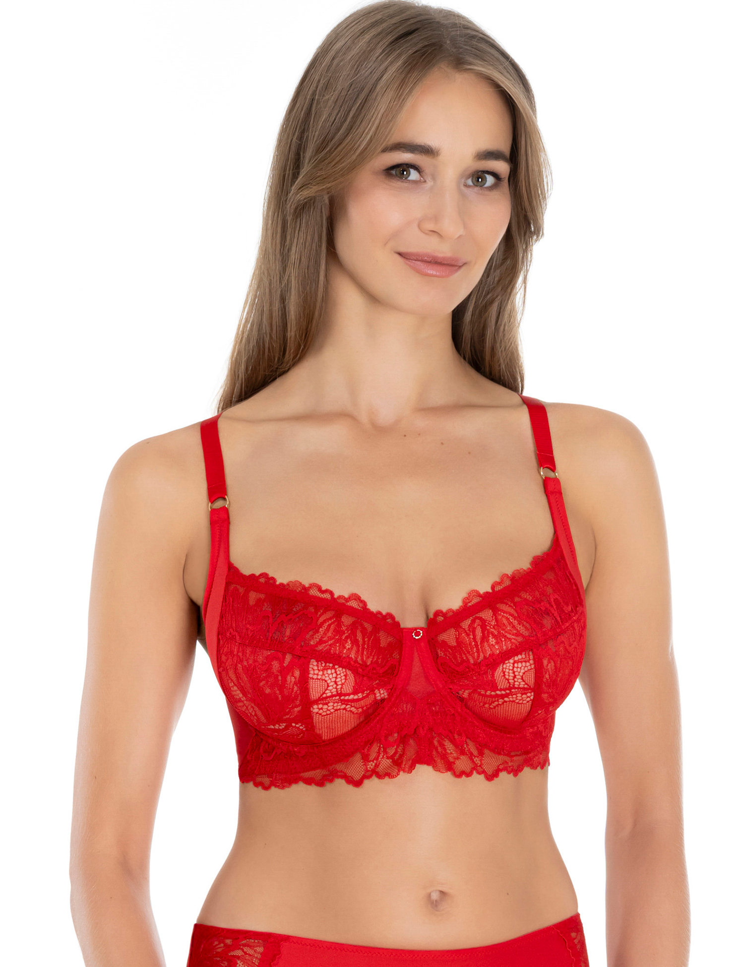 Lauma, Red Underwired Non-padded Lace Bra, On Model Front, 38L20