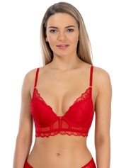 Lauma, Red Underwired Lace Push-up Bustier Bra, On Model Front, 38L35