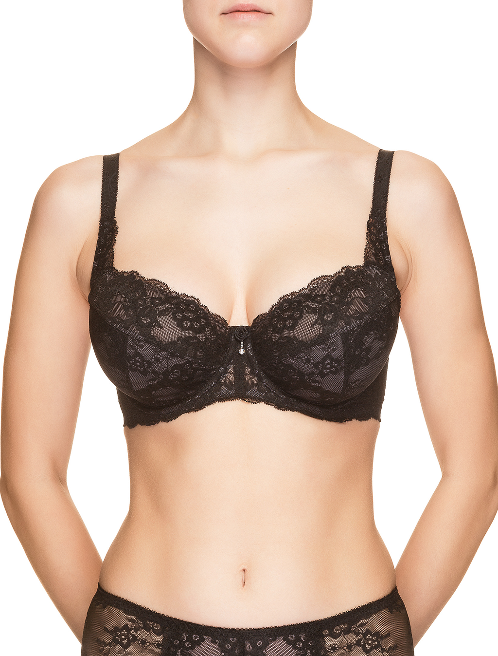 Lauma, Black Underwired Lace Bra, On Model Front, 40H22