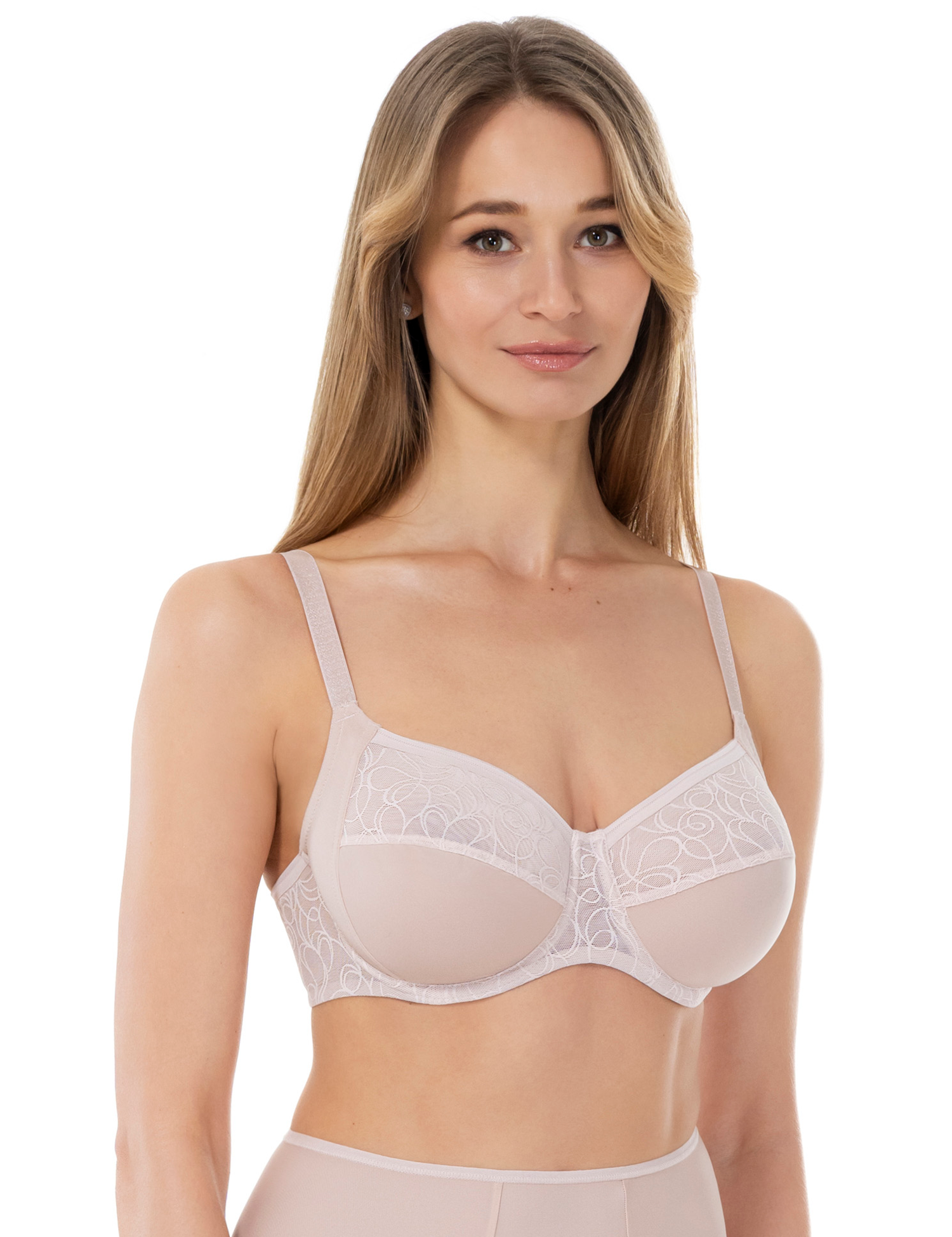 Lauma, Beige Underwired Lace Bra, On Model Front, 43L30