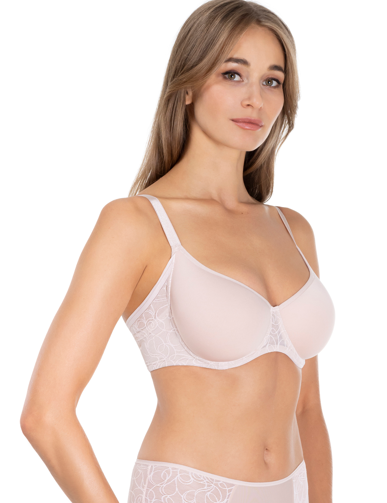 Lauma, Beige Molded Lace Bra, On Model Front, 43L30