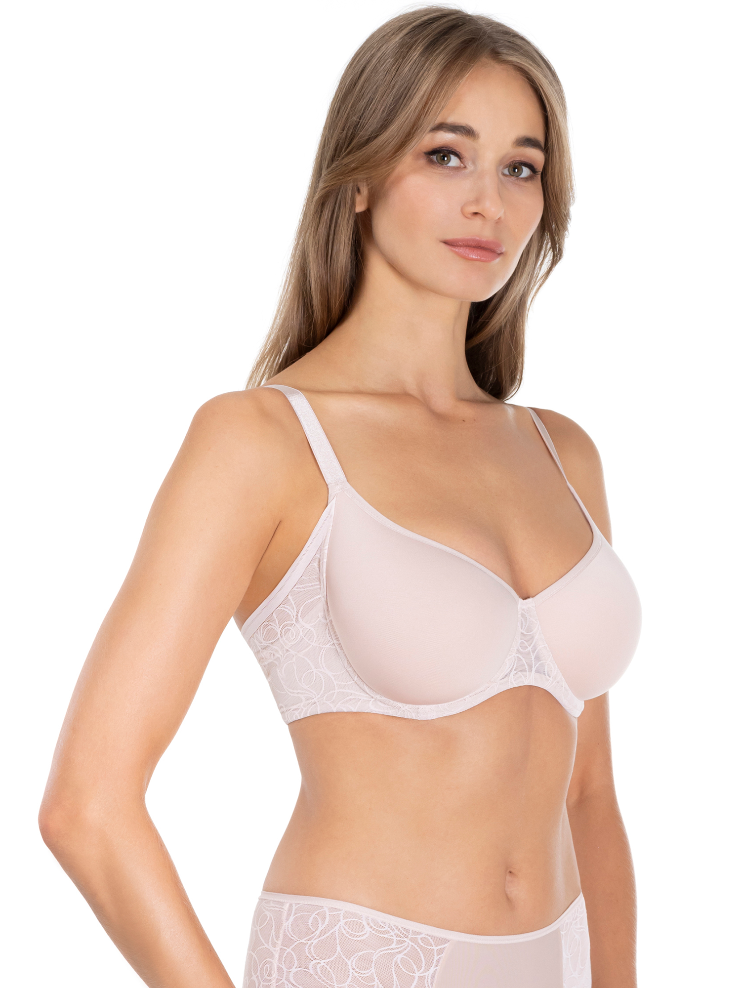 Lauma, Beige Molded Lace Bra, On Model Front, 43L30