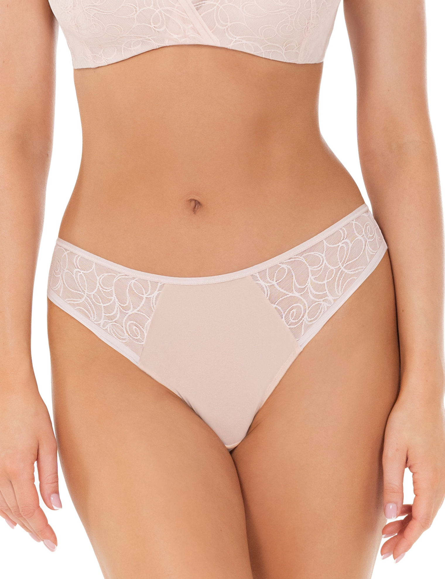 Lauma, Beige Lace Strings, On Model Front, 43L60