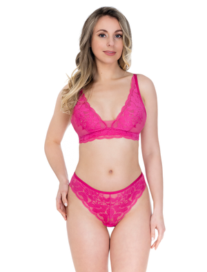 Lauma, Pink Lace Bralette Bra, On Model Front, 44K22