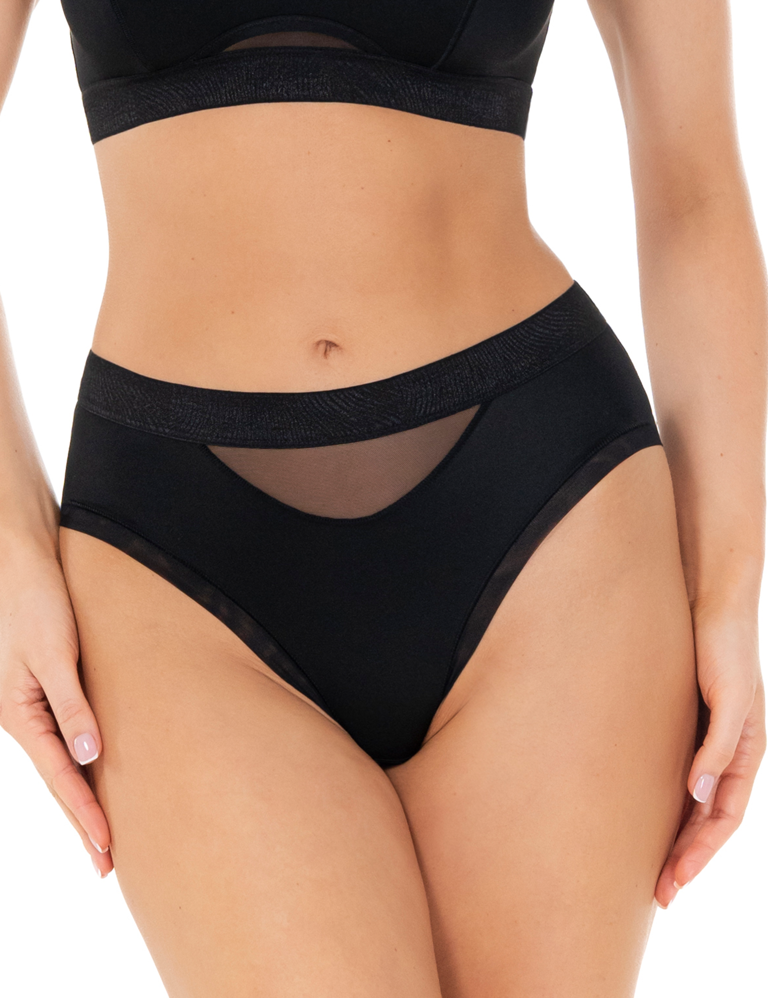 Lauma, Black Midi Waist Panties, On Model, Front, 44L52