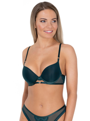 Lauma Lingerie, Green, Moulded Push up Bra, Wth Lace, On Model,  Front, 45L35
