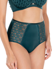 Lauma Lingerie, Green High Waist Panties, With Lace, On Model, Front, 45L51