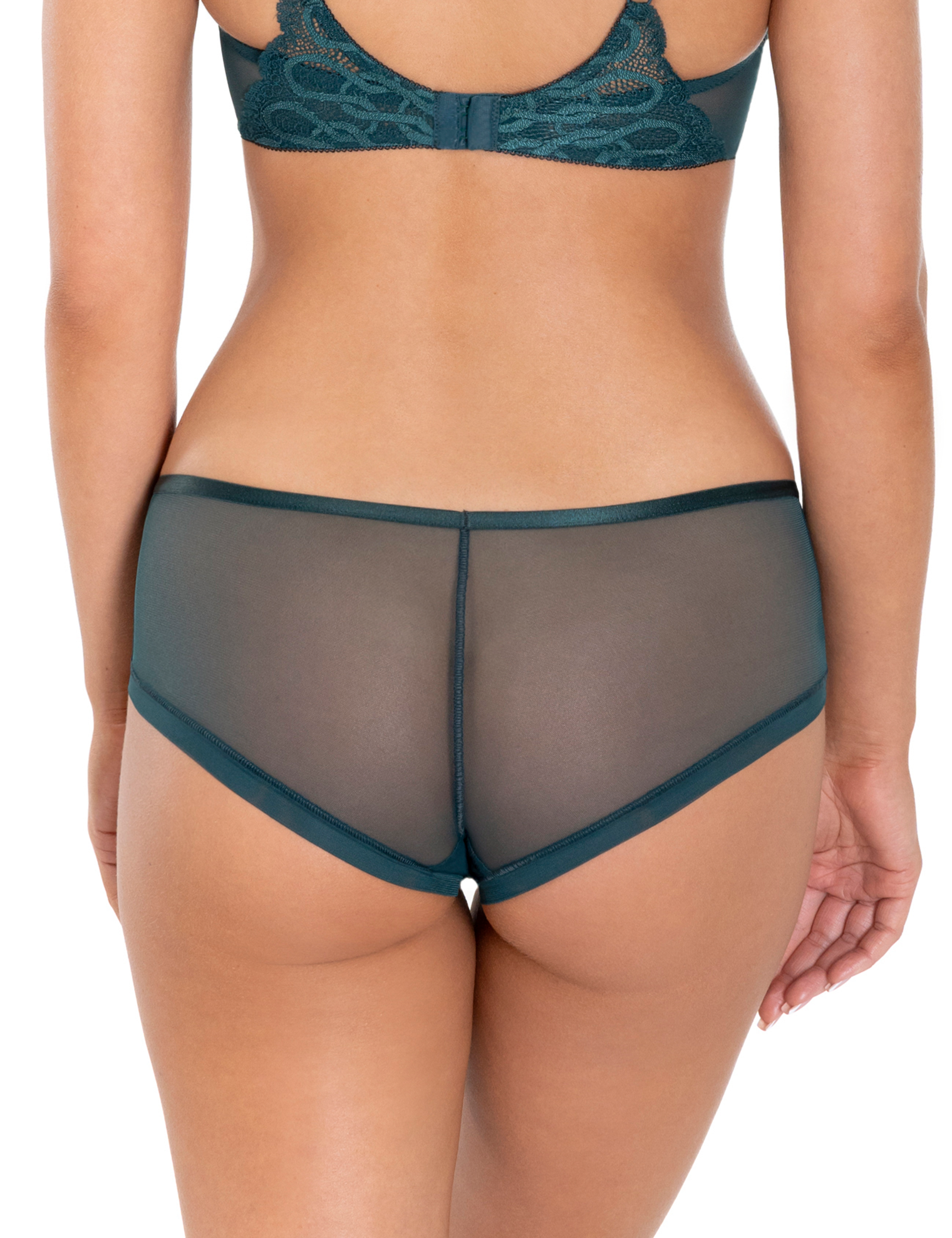 Lauma Lingerie, Green Shorts Panties, With Lace, On Model, Back, 45L70