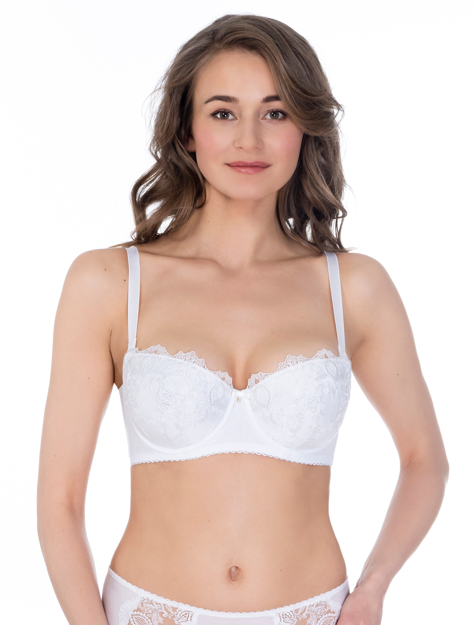 Lauma, White Balconette Bra, On Model Front, 46K30