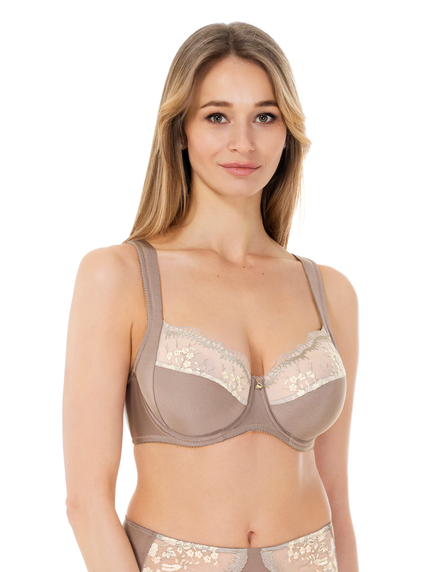 Lauma Lingerie, Beige, Bra, With Lace, On Model Front, 48L23