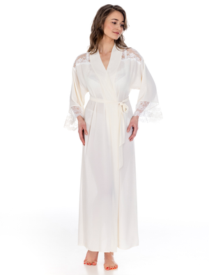 Lauma, Ivory Long Dressing Gown, On Model Front, 53K99