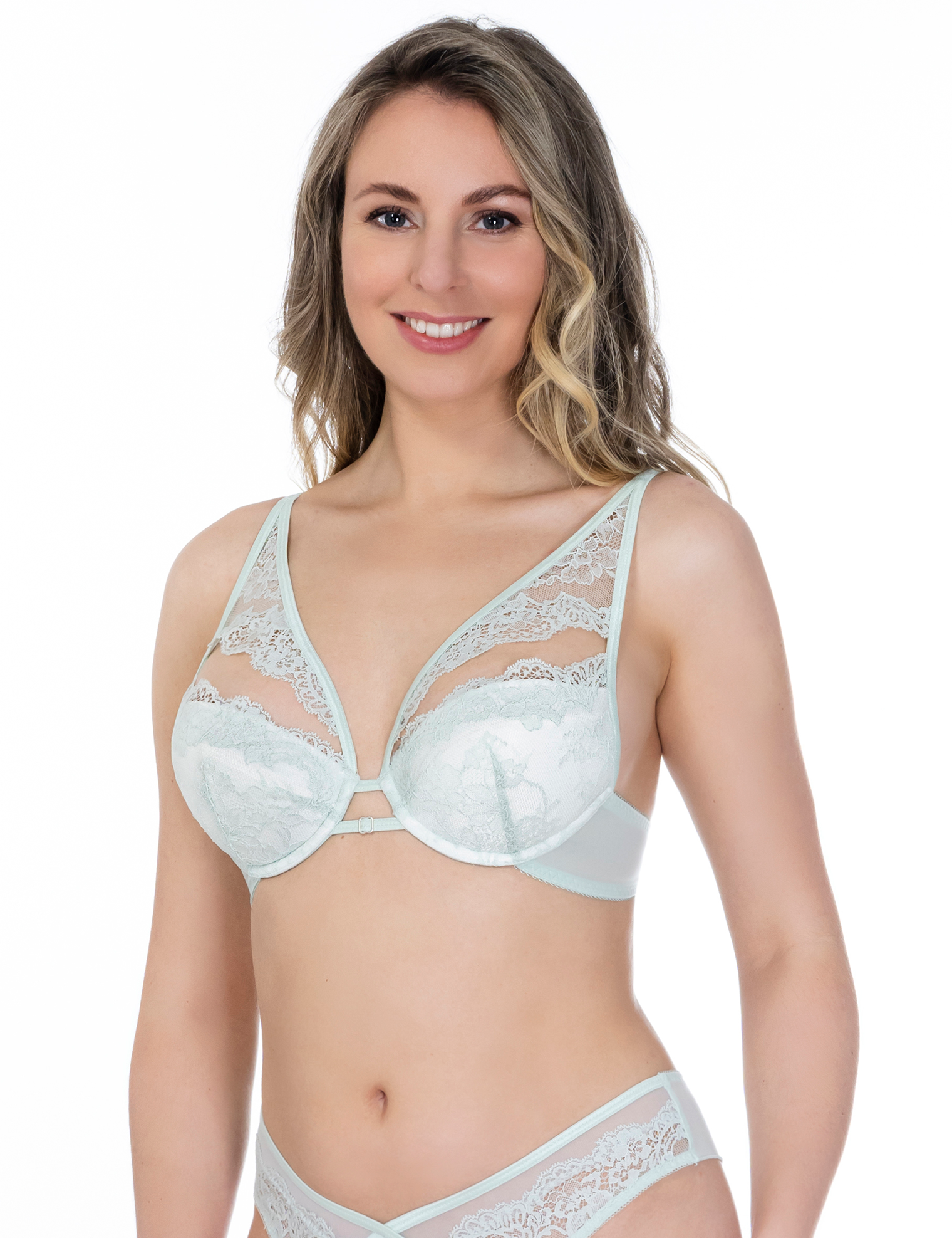 Lauma, Mint Green Lace Push-up Bra, On Model Front, 56K10