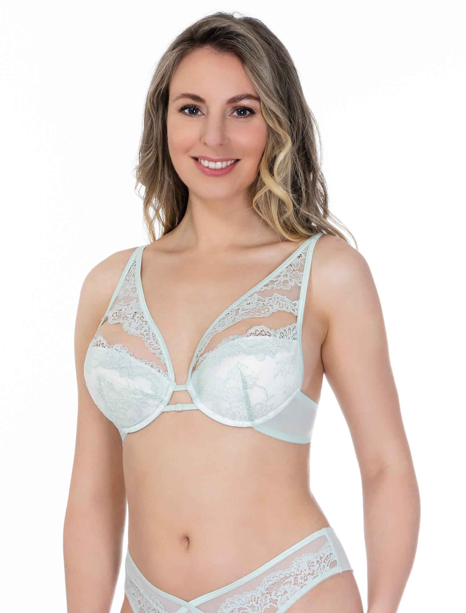 Lauma, Mint Green Lace Push-up Bra, On Model Front, 56K10