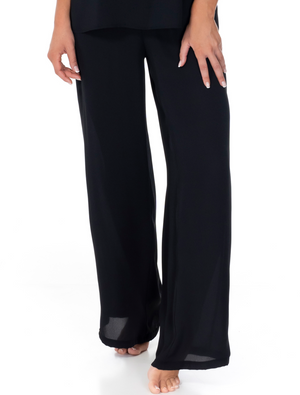 Lauma, Black Crepe Chiffon Long Pyjama Pants, On Model Front, 57K58