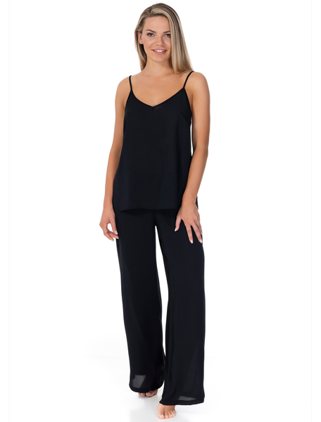 Mary Elegant Black Crepe Chiffon Pyjama Top – Lauma Lingerie