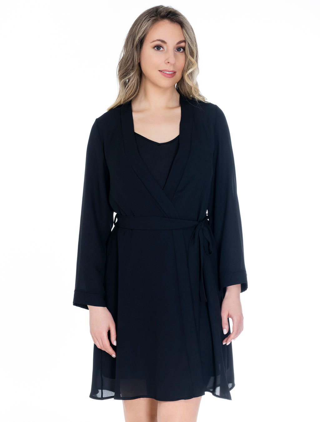 Lauma, Black Crepe Chiffon Dressing Gown, On Model Front, 57K98