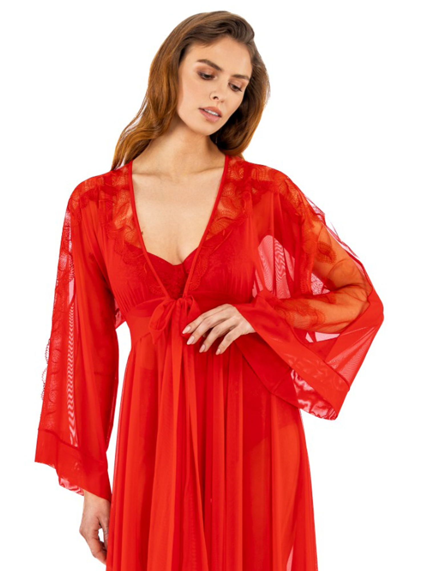 Lauma, Red, Long, Dressing Gown, On Model Front, 57L99
