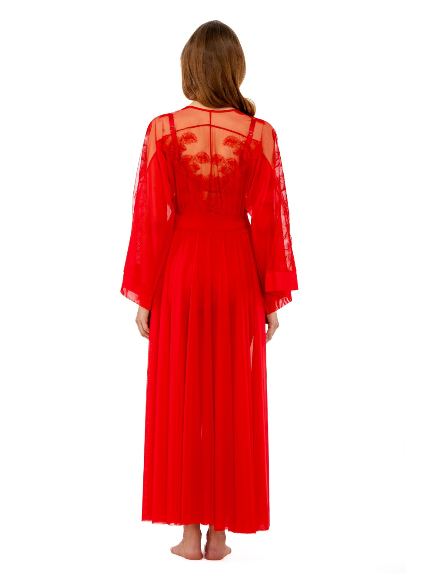 Lauma, Red, Long, Dressing Gown, On Model, Back, 57L99