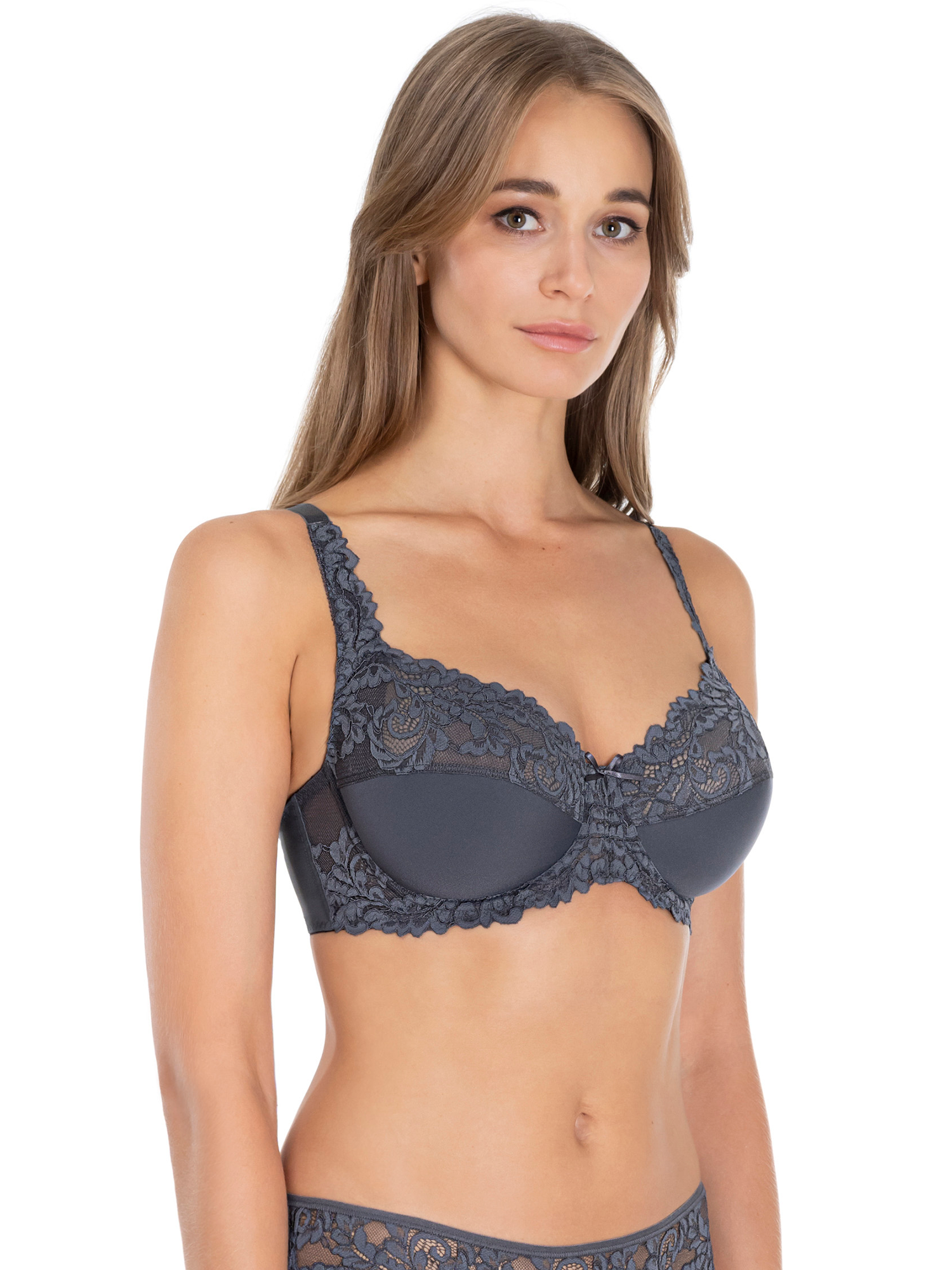 Lauma, Gray Lace Bra, On Model Front, 58K20