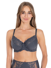 Lauma Lingerie, Gray Lace Bra, On Model Front, 58K40