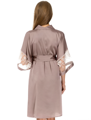 Lauma, Dark Beige Satin Dressing Gown, On Model Back, 62K98