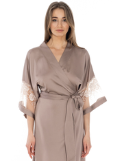 Lauma, Dark Beige Long Dressing Gown, On Model Front, 62K99