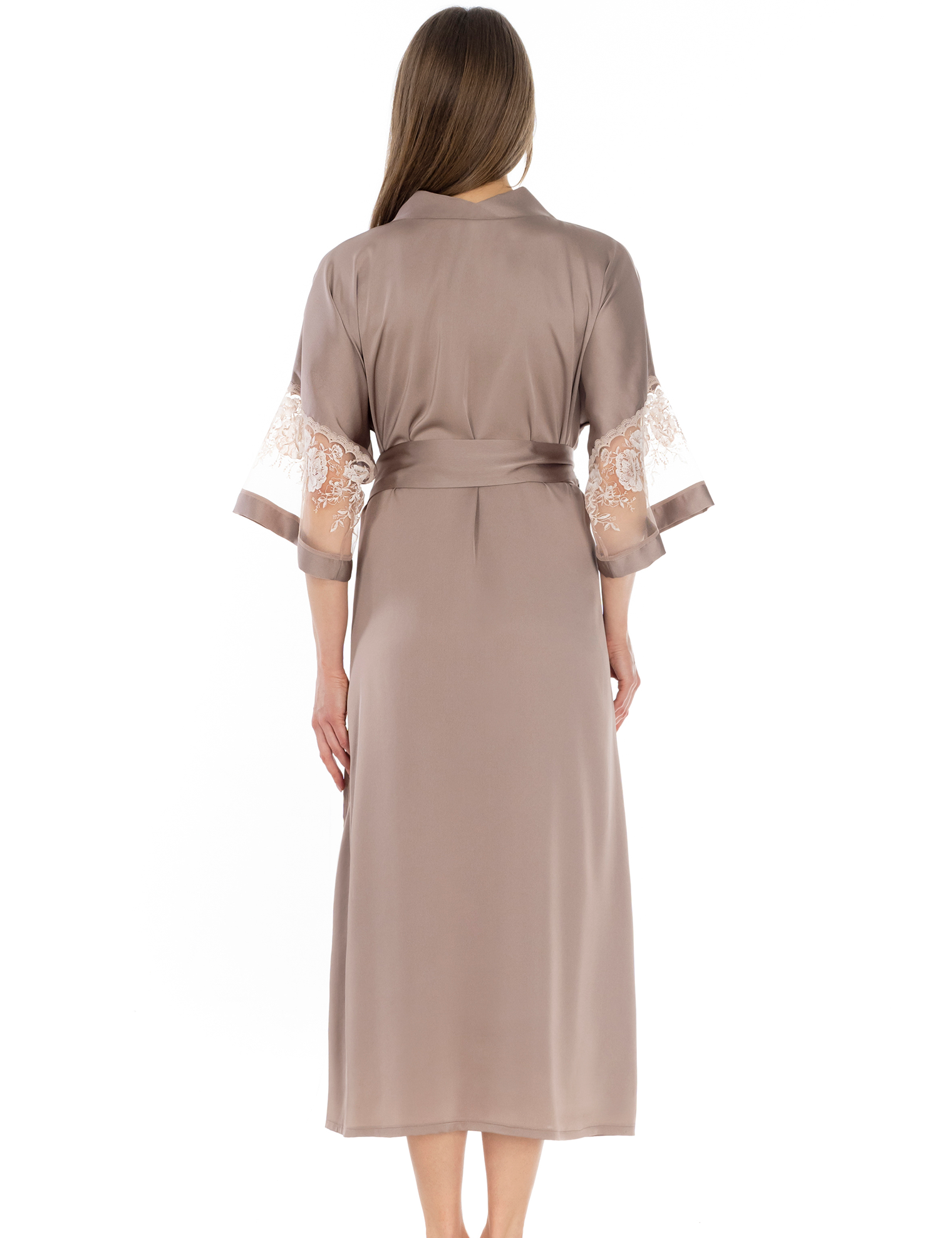 Lauma, Dark Beige Long Dressing Gown, On Model Back, 62K99