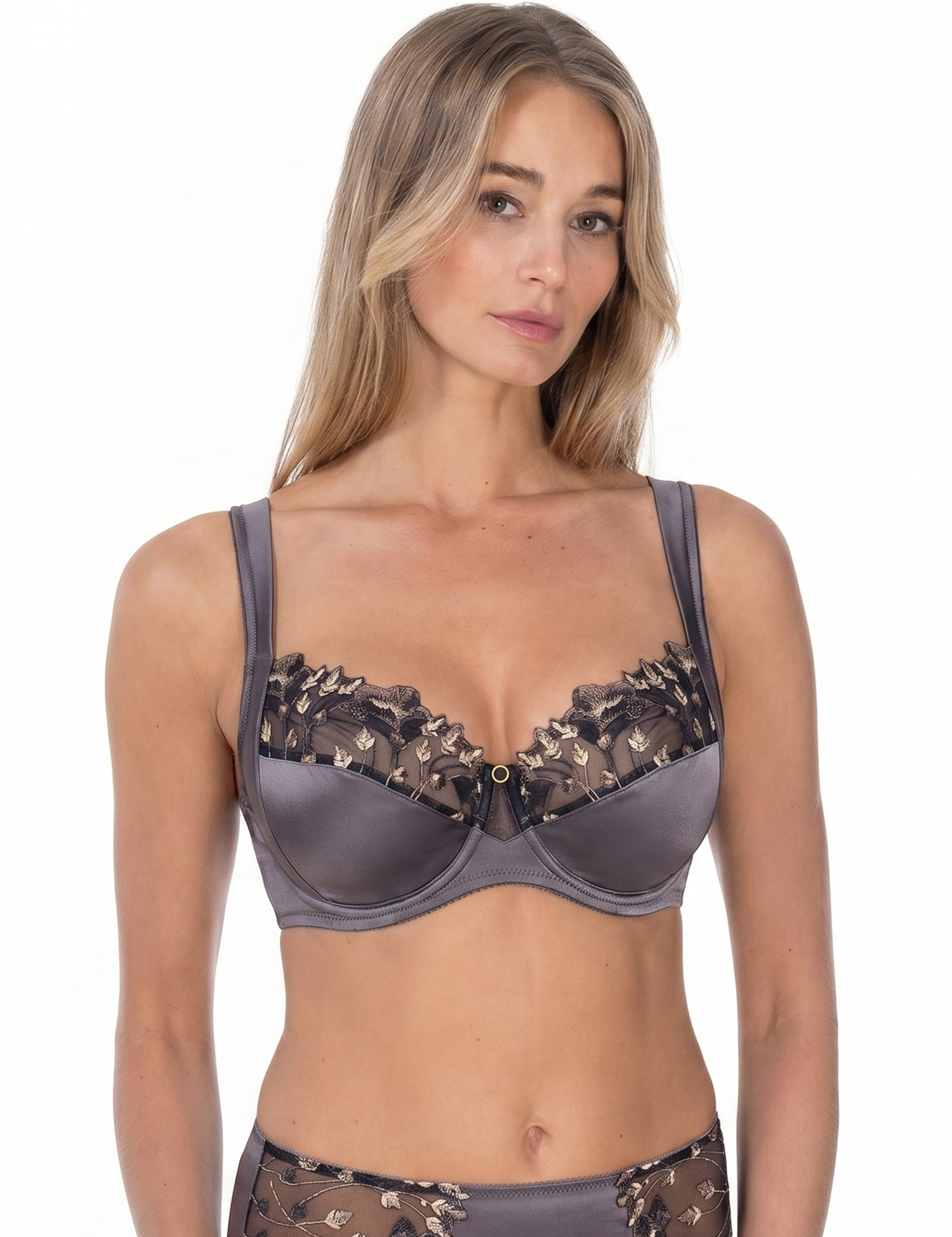Lauma, Grey Lace Underwired Bra, On Model, Front, 69L23