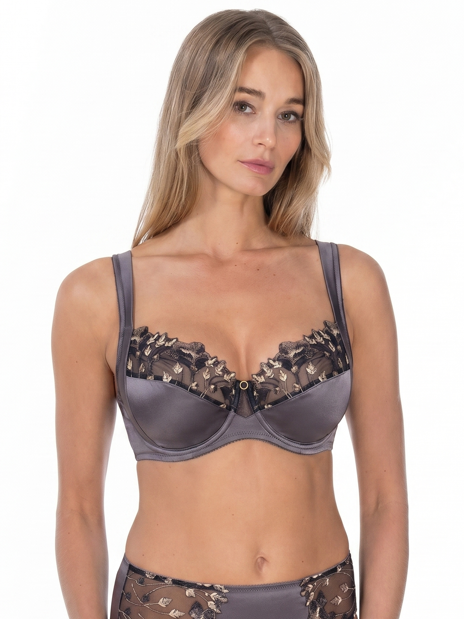 Lauma, Grey Lace Underwired Bra, On Model, Front, 69L23
