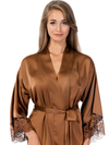 Lauma, Bronze Color Short Satin Dressing Gown, On Model Front, 70K98