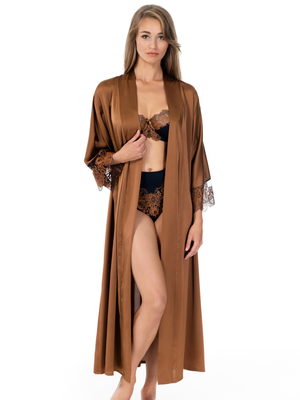 Lauma, Bronze Color Long Satin Dressing Gown, On Model Front, 70K99