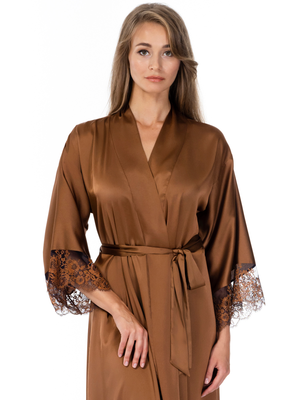 Lauma, Bronze Color Long Satin Dressing Gown, On Model Front, 70K99