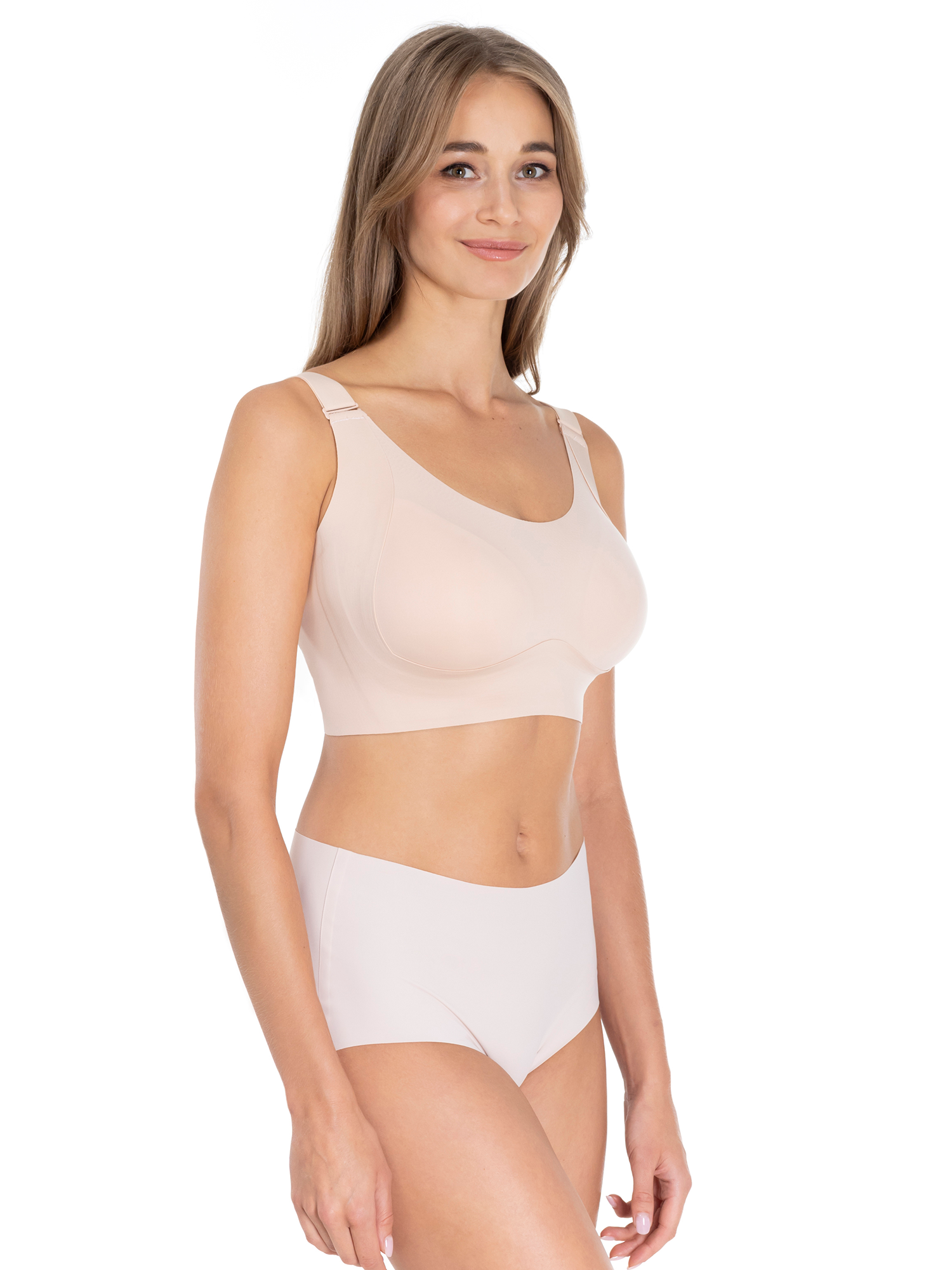 Lauma Lingerie, Beige Seamles Lingerie Set, On Model, Front, 71D34