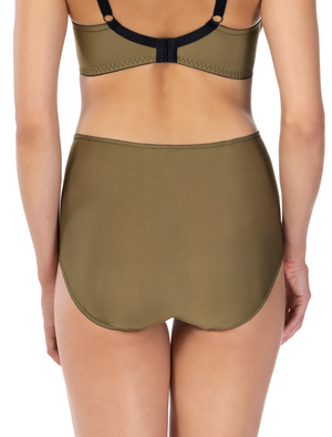 Lauma, Olive Green High Waist Panties With Black Embroidered Lace, On Model Back, 71K51