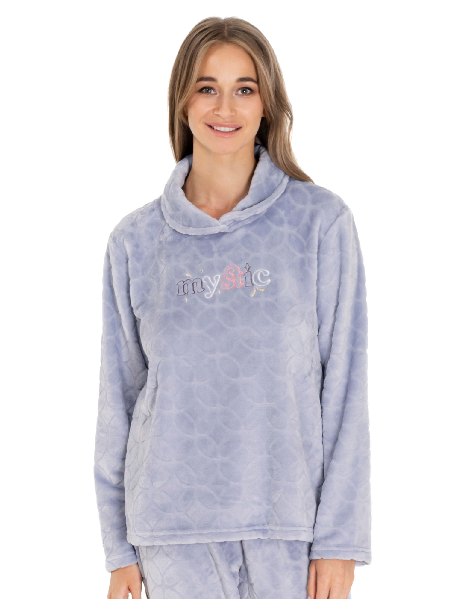 Lauma, Light Blue Fleece Pyjama Top, On Model Front, 72D28