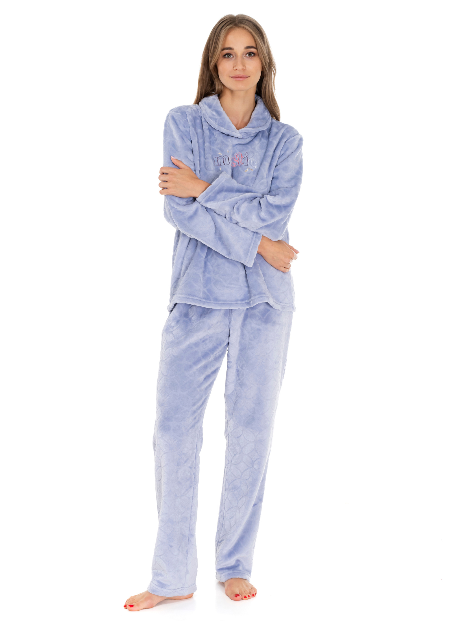 Lauma, Light  Blue, Fleece Pyjama Set, On Model Front, 72D30, 72D28