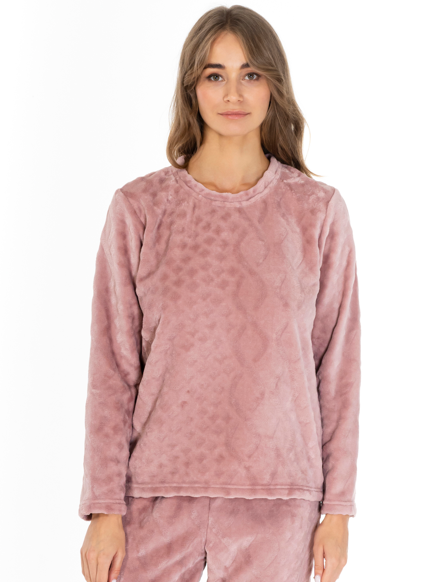 Lauma, Pink Fleece Pyjama Top, On Model Front, 72D35