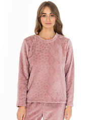 Lauma, Pink Fleece Pyjama Top, On Model Front, 72D35