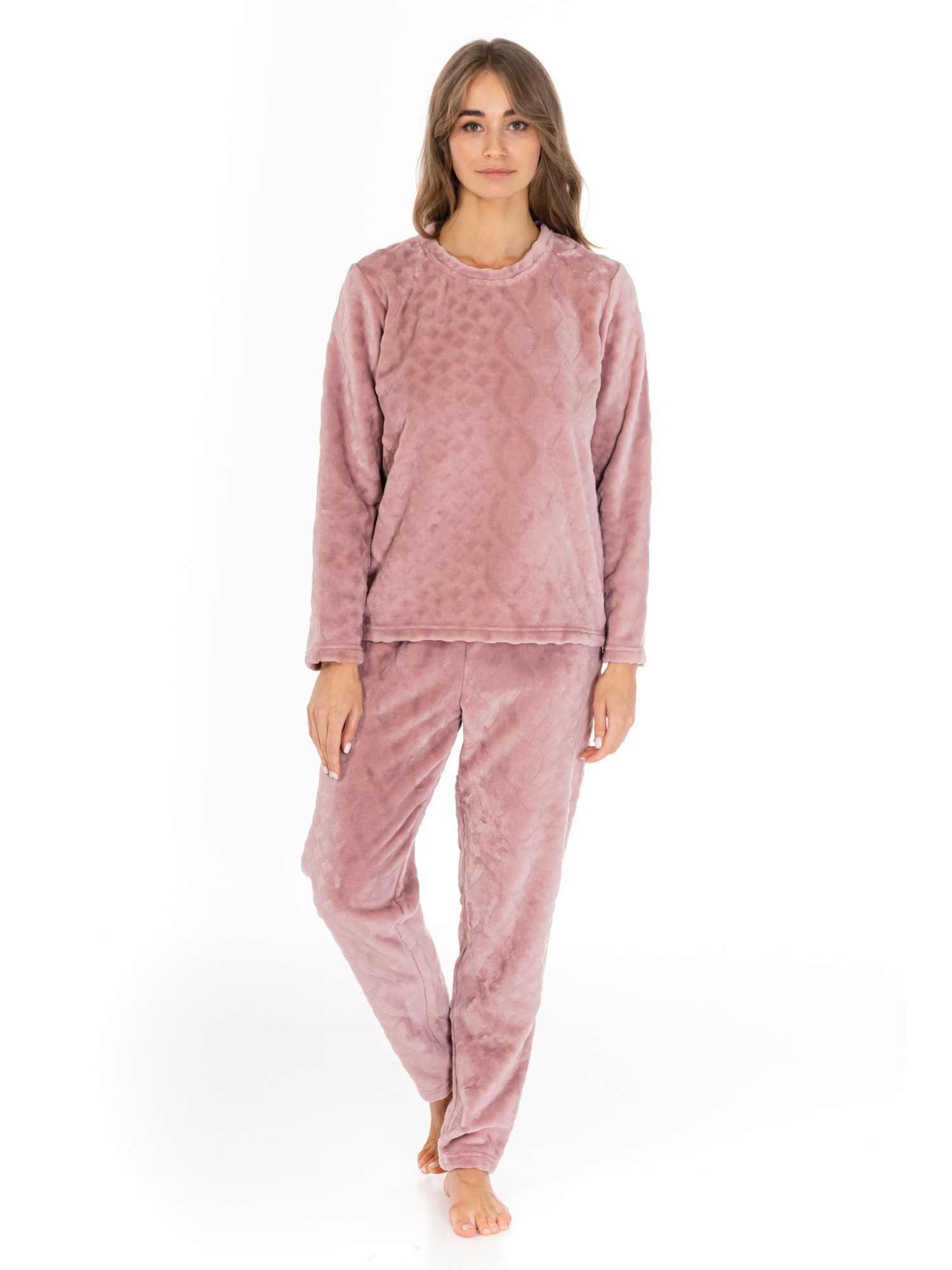 Lauma, Pink Fleece Pyjama, On Model Front, 72D37 
