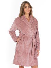 Lauma, Pink Fleece Robe, On Model Front, 72D40