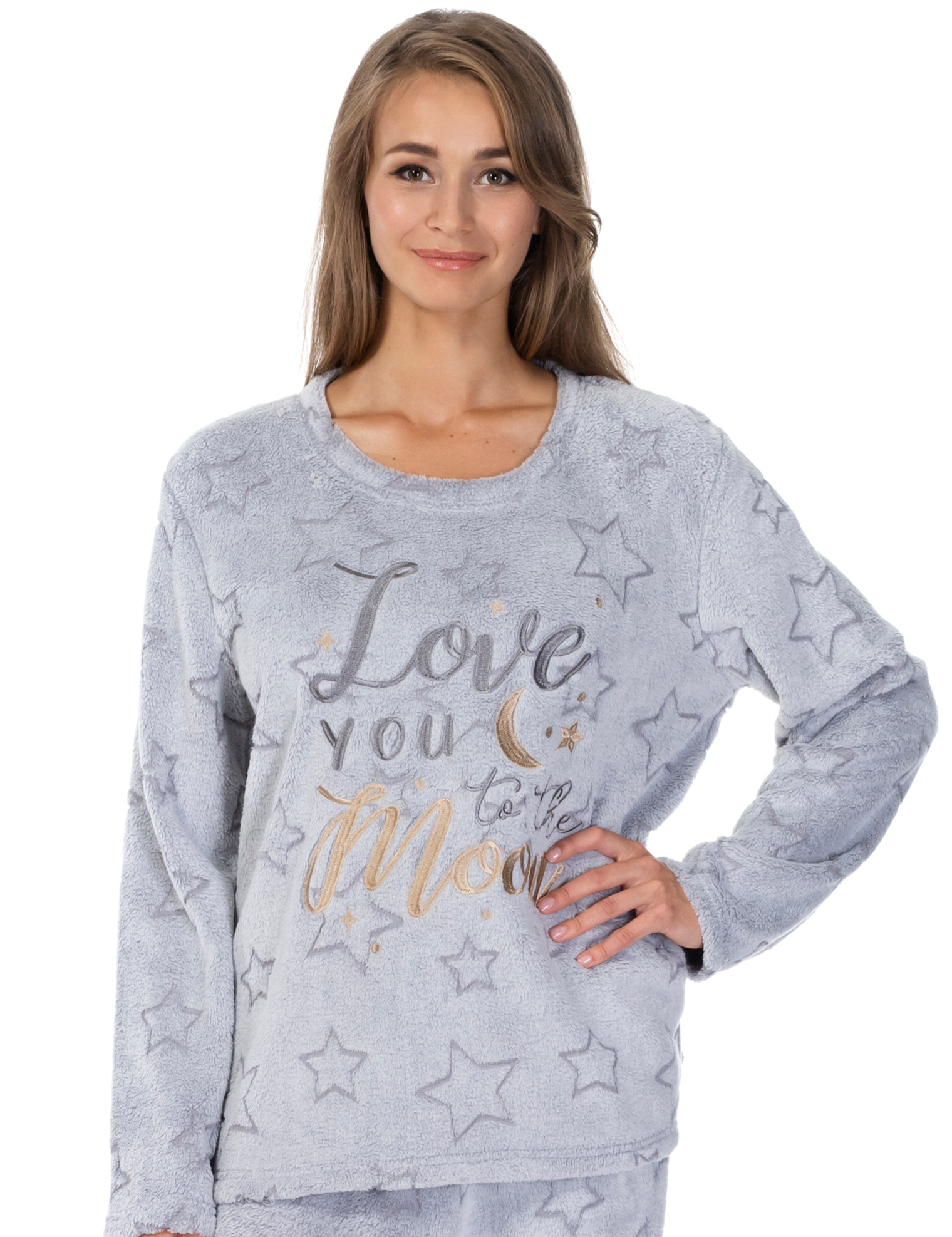 Lauma, Light Grey Fleece Pyjama Top, On Model Front, 72D55